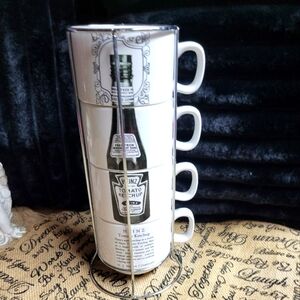 Rare collectable porcelain Heinz gift set mugs & rack